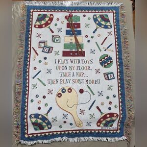 2001 CPCA Play With Toys Woven Jaquard Tapestry Throw Blanket Fringed 33 x 43